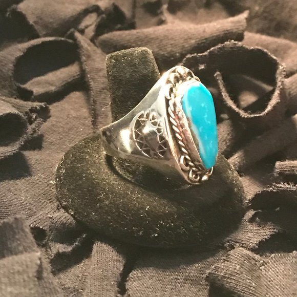 1900s Turquoise Silver Ring /.925 Sterling Silver - Picture 2 of 11